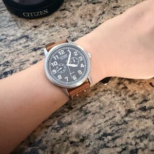 Citizen Eco Drive Brown Leather Strap Watch 43mm